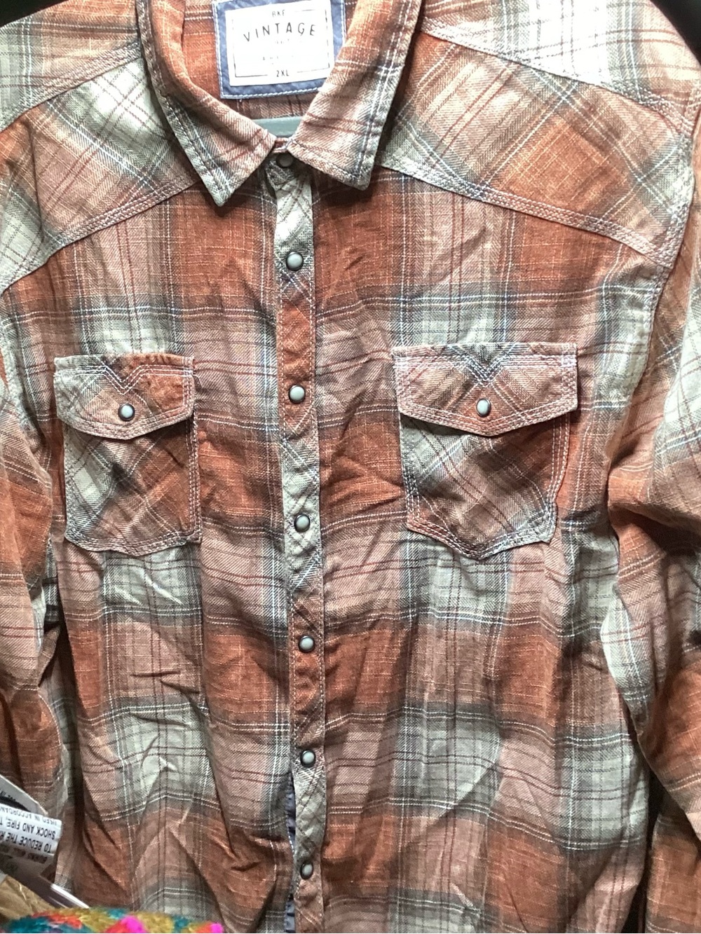 BKE Burnt Orange and Cream Plaid Western Button-Down Shirt